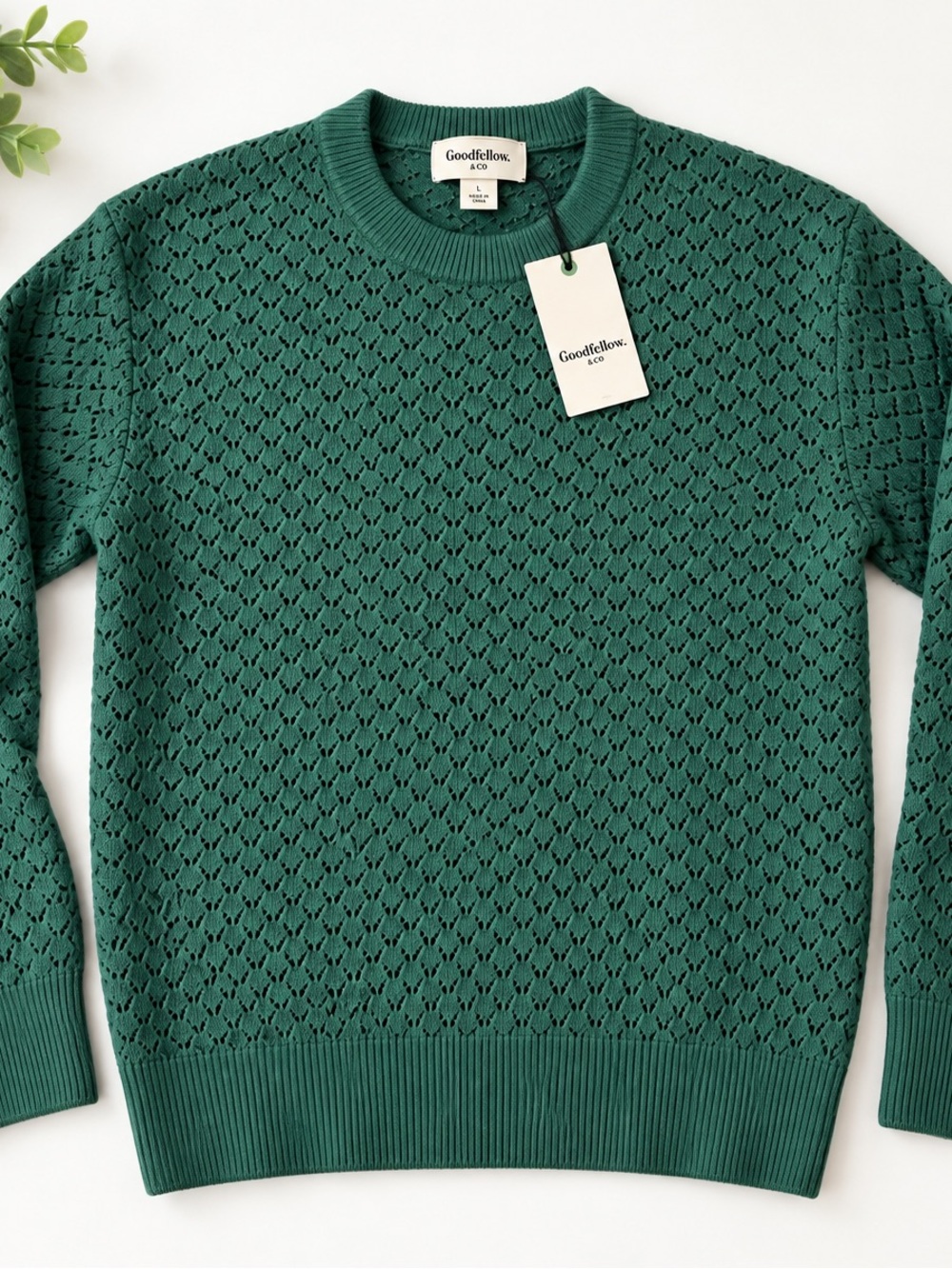 Goodfellow & Co Emerald Green Pointelle Crewneck Sweater